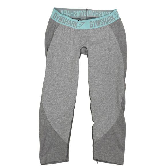 Gymshark Flex Cropped Leggings in Light Gray Marl/Pale Turquoise Size S - Picture 1 of 6